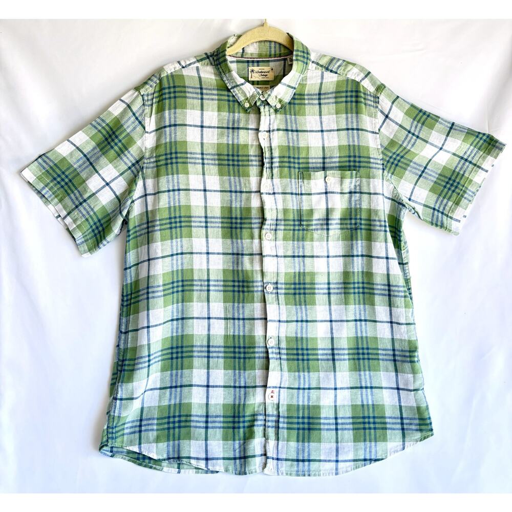 Weatherproof Vintage since 1948 Men's Button Shirt Green Blue Stripes Size XL